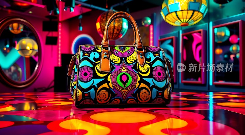 霓虹灯下的多彩手提包