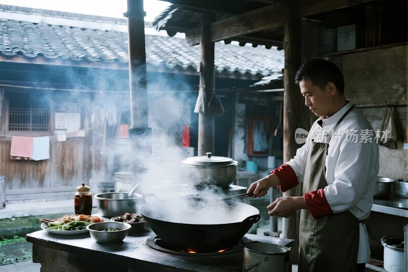 老街厨房烹饪场景