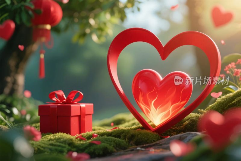 爱心礼盒插画场景