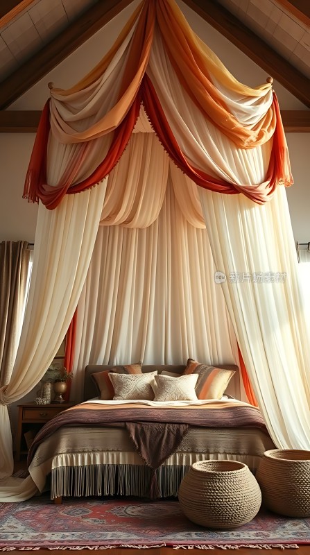 豪华卧室温馨床铺精美窗帘舒适氛围