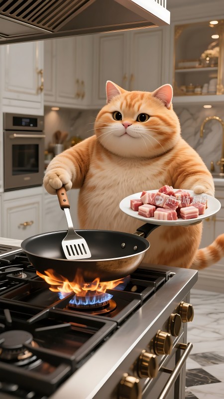 橘猫在厨房烹饪美食