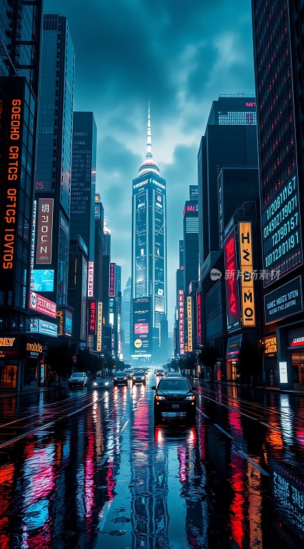 霓虹灯下的城市街道夜晚繁华景象