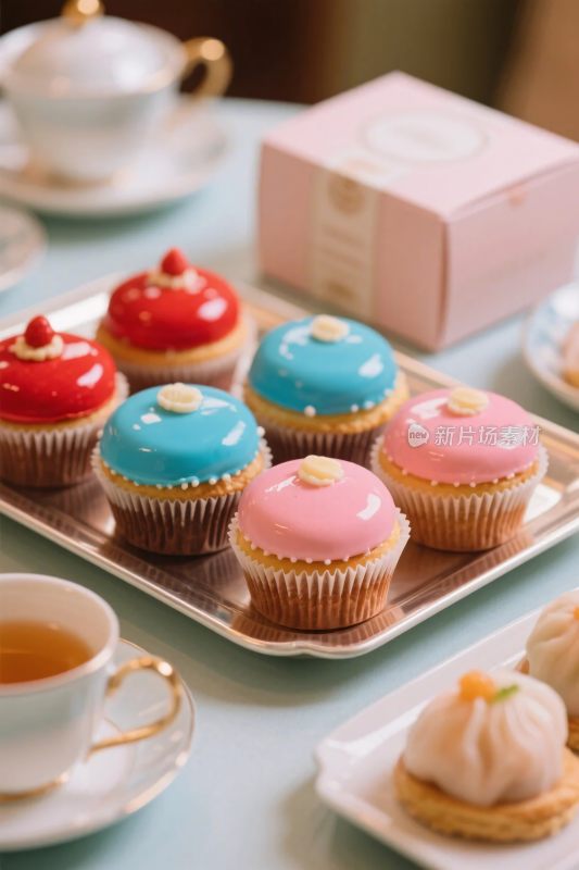 精美甜点与茶具展示