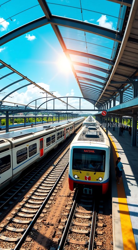 阳光下的火车站台与列车
