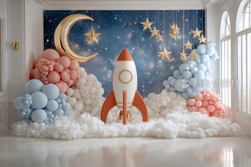 梦幻星空火箭主题气球场景
