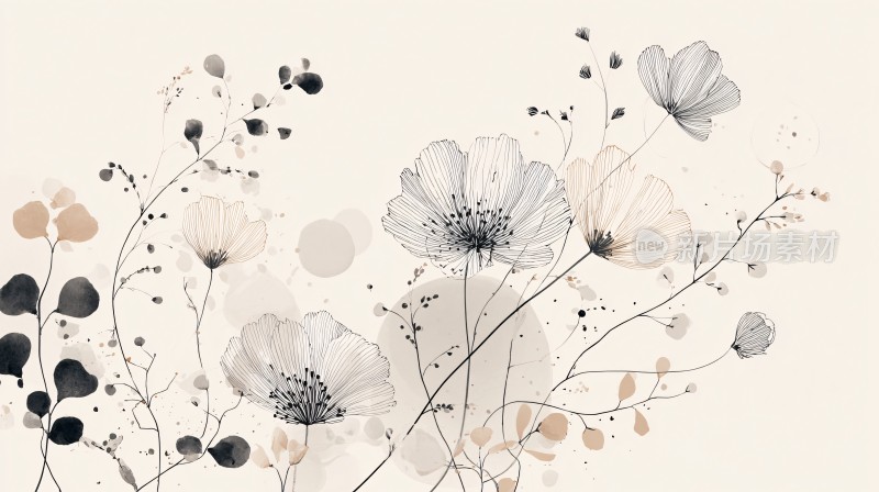 简约黑白花卉插画