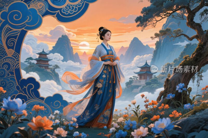 古风女子山水插画