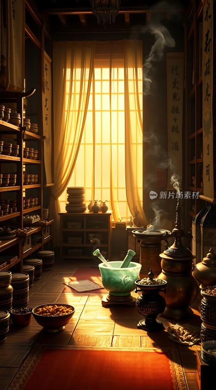 草药铺里的阳光午后