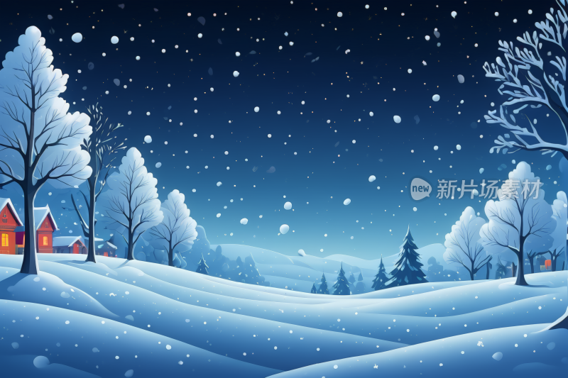 雪夜景房子和树木高清背景图片