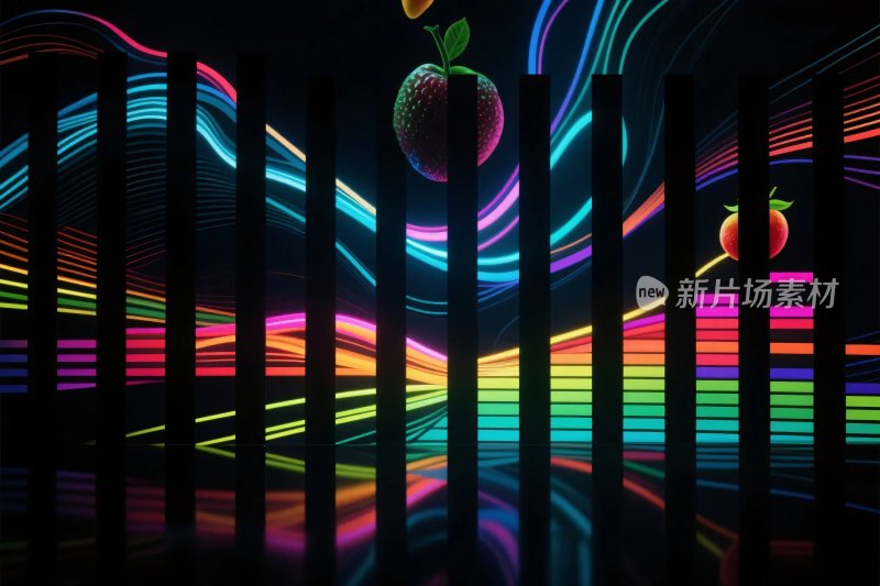 霓虹线条水果艺术插画