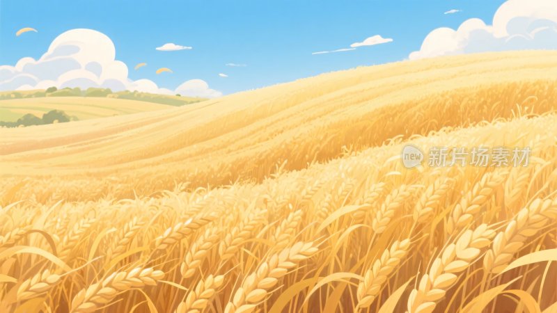 金黄麦田插画风景