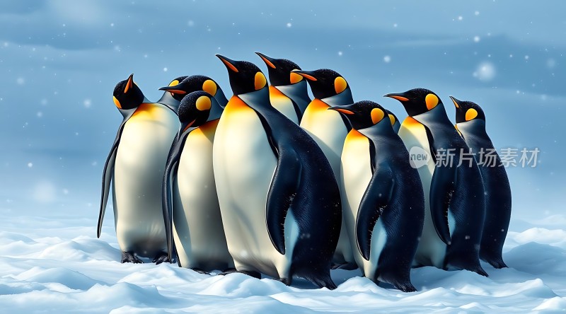 南极企鹅群聚雪地