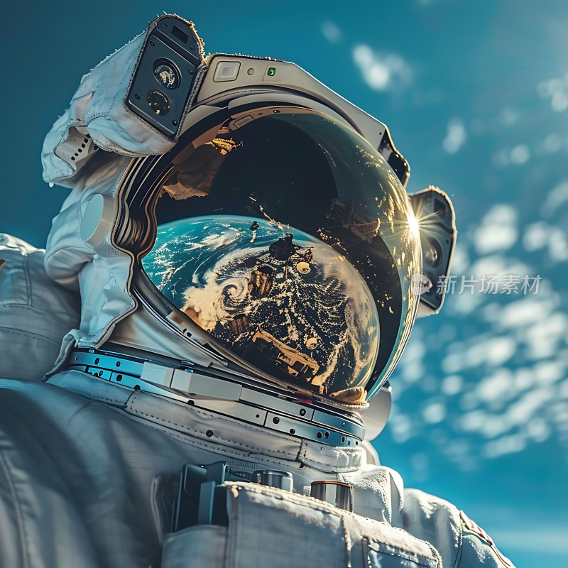 宇航员太空行走地球倒影