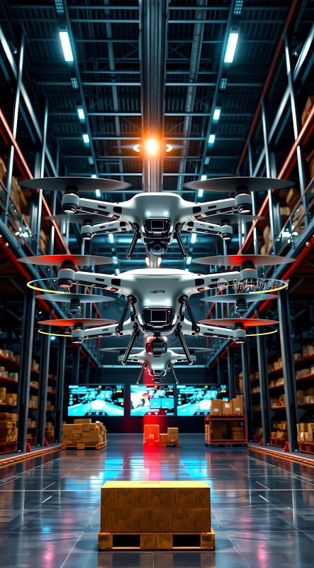 智能仓储无人机搬运货物