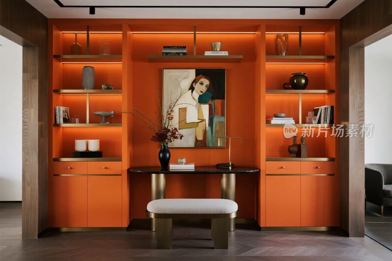 现代橙色柜体室内空间