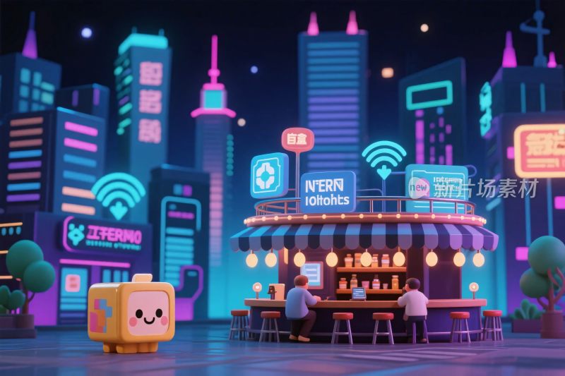 未来霓虹街区插画