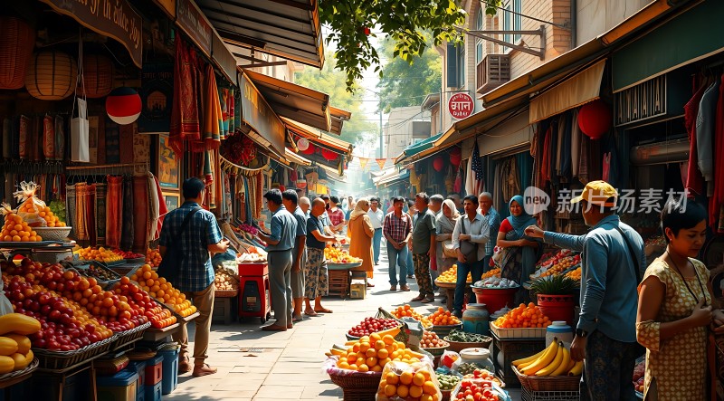 热闹市场琳琅满目水果摊位人来人往