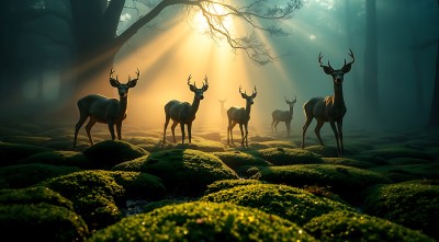 晨光中的鹿影 晨光中的鹿影