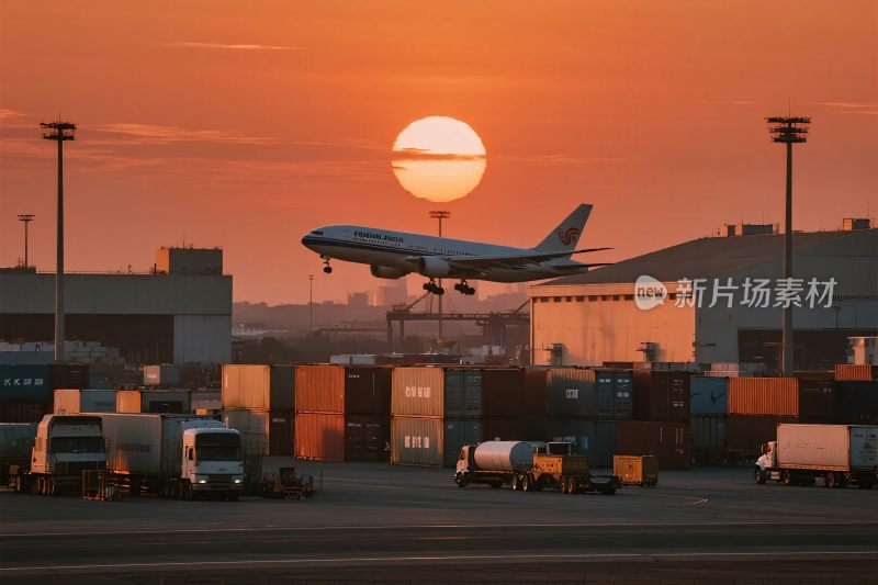 机场黄昏航班起飞