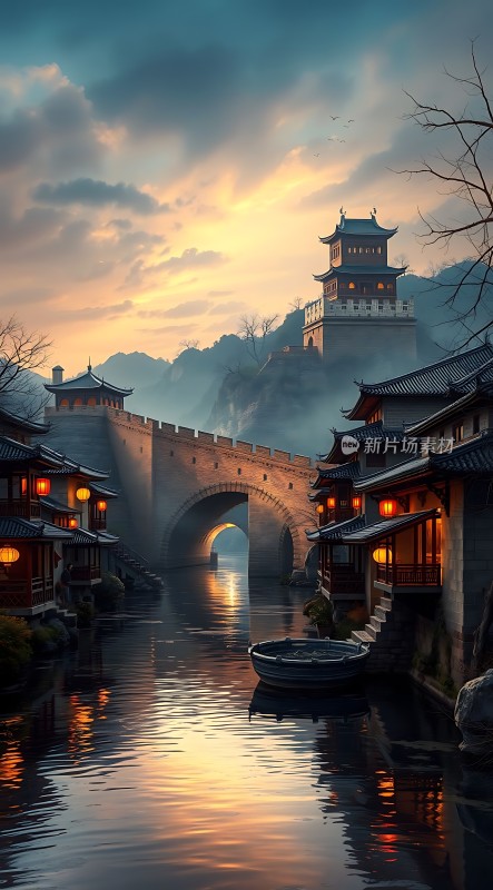 古桥夜色映水乡