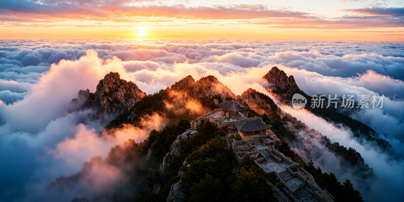 壮观的云海山顶日出