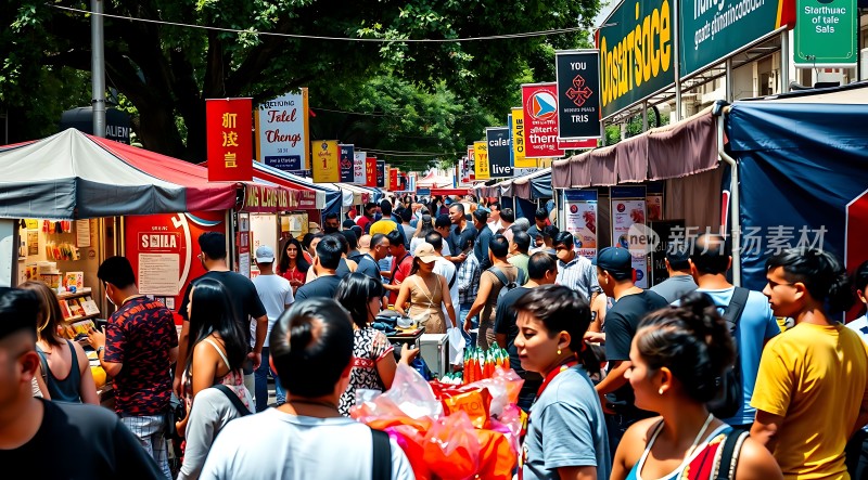 **繁忙市场人潮涌动热闹非凡**