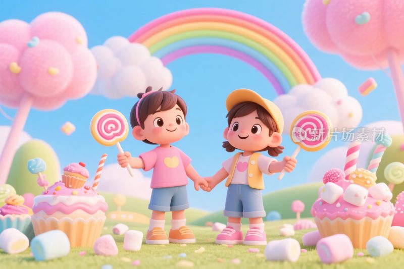 卡通孩童棒棒糖插画