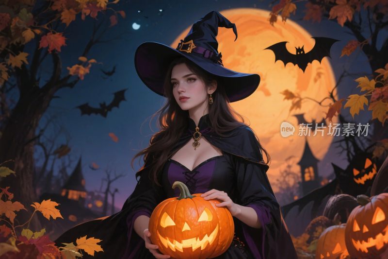 万圣节女巫南瓜灯场景