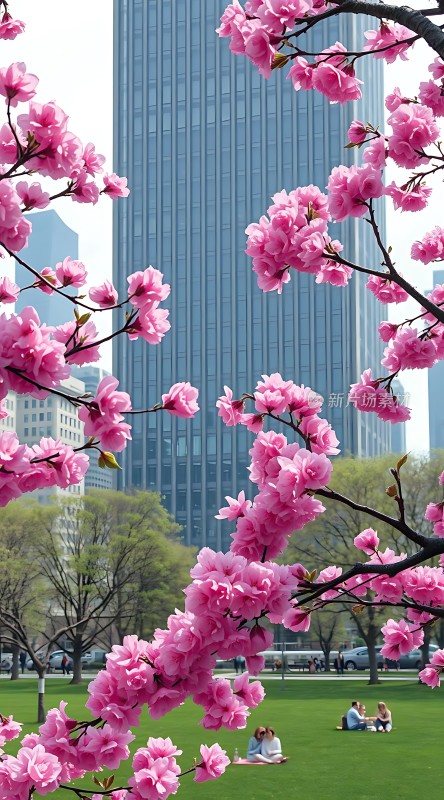 春日樱花绽放城市公园美景