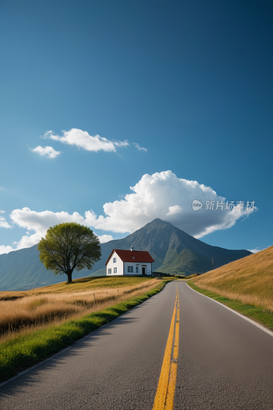 路边一座白房子高清风景图片