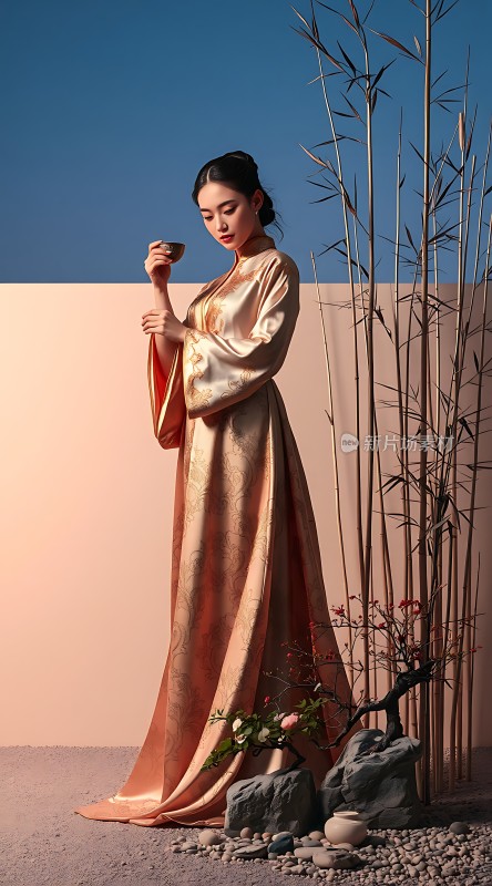 汉服佳人优雅品茗