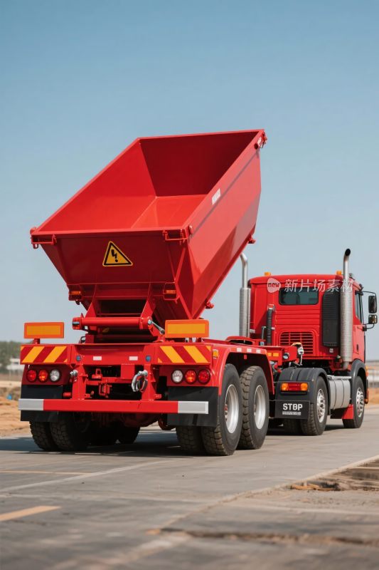 红色自卸卡车行驶画面
