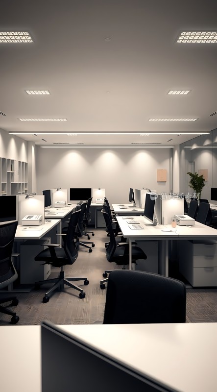 明亮整洁的现代办公室简约风格的工作环境