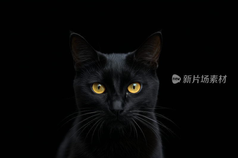 一只黑猫眼睛是黄色的看着镜头高清图片