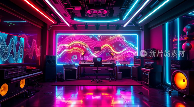 霓虹灯光下的音乐工作室