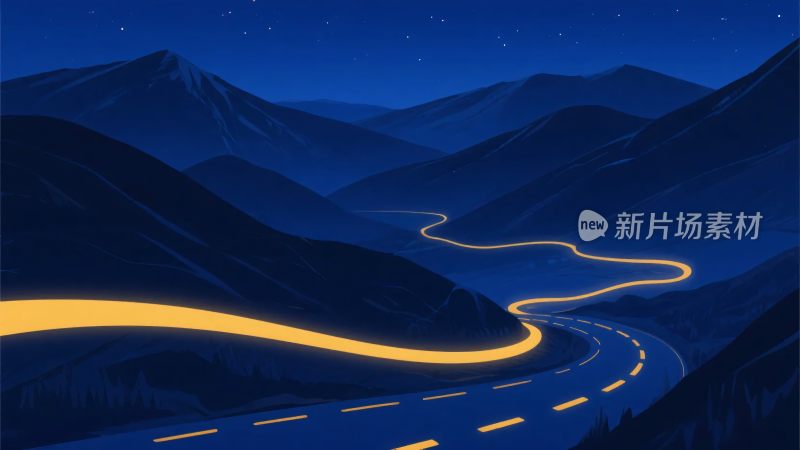 夜晚山间蜿蜒发光公路景象