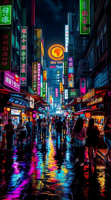 霓虹闪烁夜市繁华人间烟火气浓烈