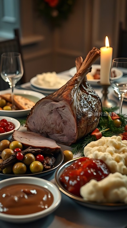 烛光晚餐盛宴烤肉配美味配菜