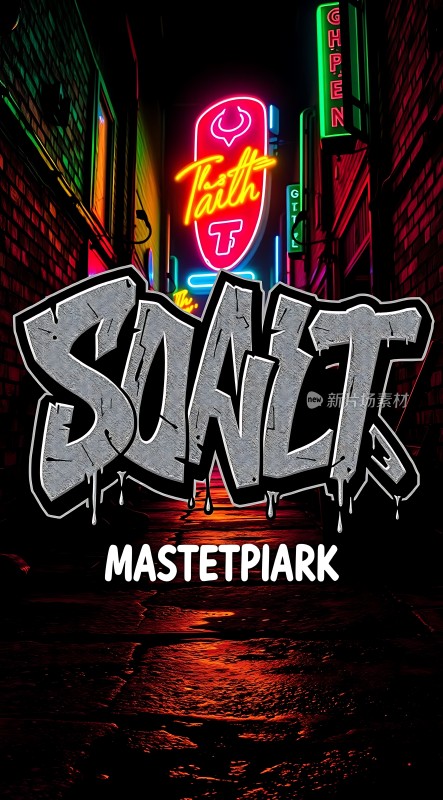 街头艺术之夜涂鸦与霓虹灯的碰撞