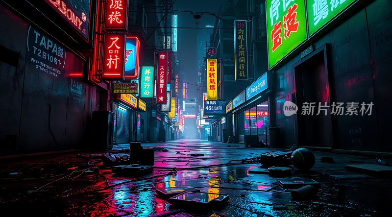霓虹灯下的城市街道