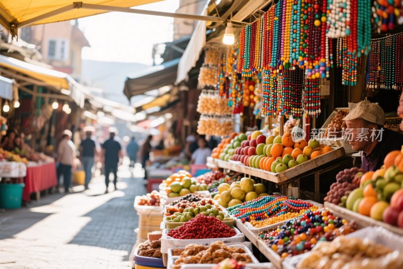 热闹集市的商品售卖场景