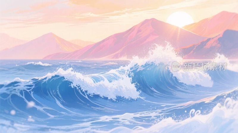 海边日出波浪插画