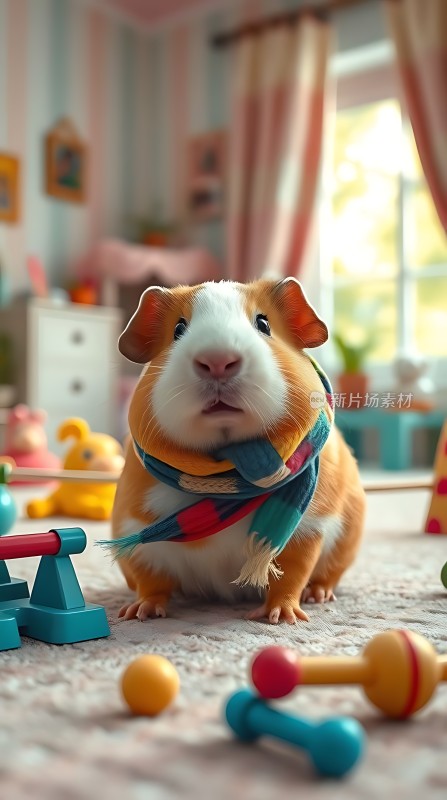 彩色围巾下的可爱豚鼠