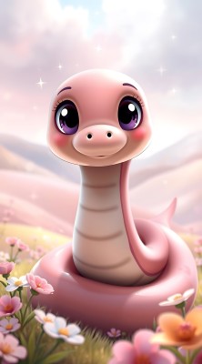 粉红蛇宝宝在花丛中微笑 粉红蛇宝宝在花丛中微笑