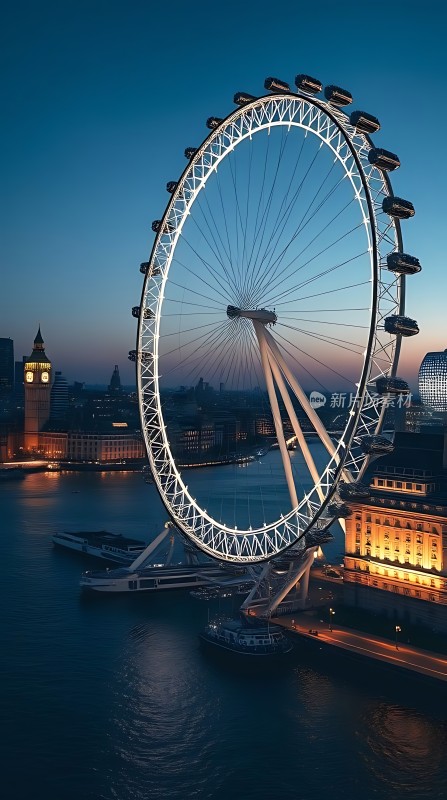 伦敦眼与泰晤士河夜景