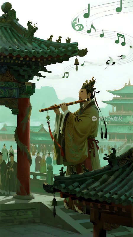 古风音乐家演奏笛子