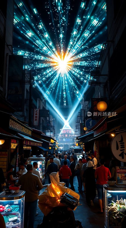 夜市繁华光影交织人间烟火气与科技感并存