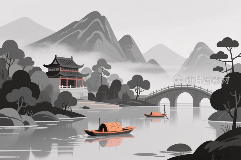 古风山水风景插画