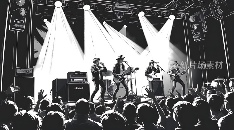 舞台灯光下的乐队演出