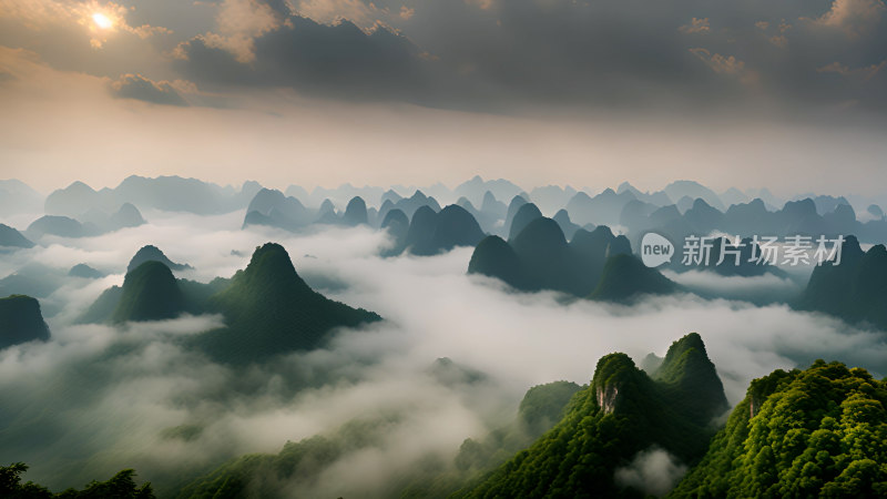 桂林山水照片山峰云海群山云雾缭绕自然风景